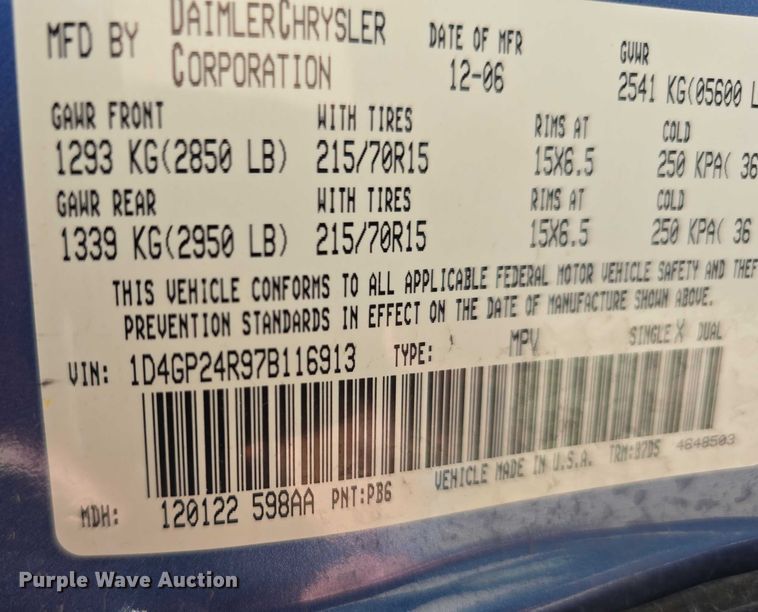 image for item DR3784 2007 Dodge Grand Caravan van