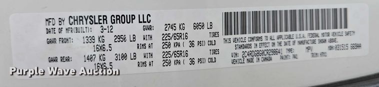 image for item DR3786 2012 Dodge Grand Caravan handicap accessible van