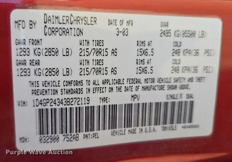 image for item DR3820 2003 Dodge Grand Caravan SE van