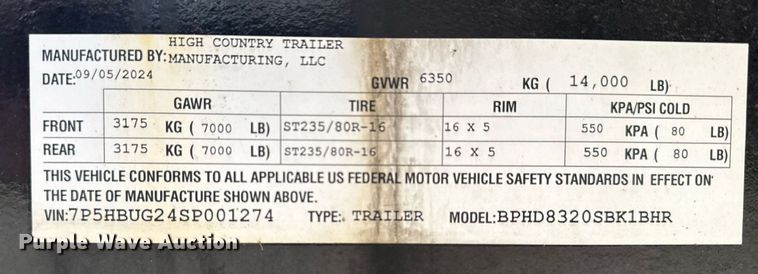 image for item DS3770 2025 High Country Trailer BPHD8320SBK1BHR equipment trailer