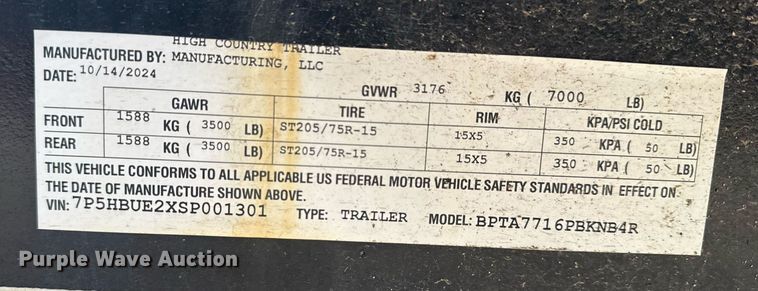 image for item DS3771 2025 High Country Trailer BPTA7716PBKNB4R equipment trailer