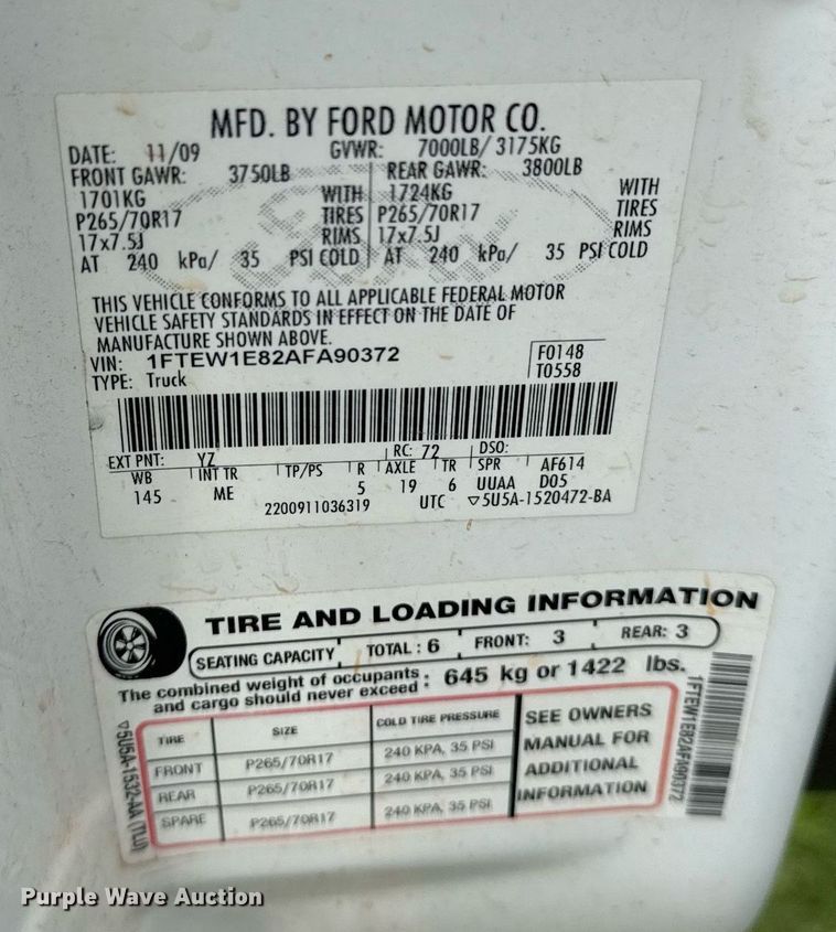 image for item DS3783 2010 Ford F150 SuperCrew pickup truck