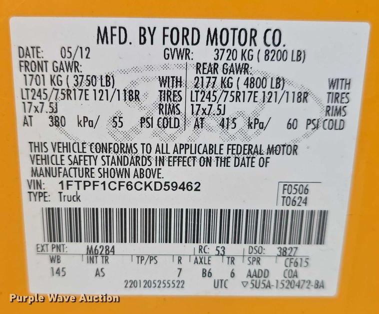 image for item DT6977 2012 Ford F150 pickup truck