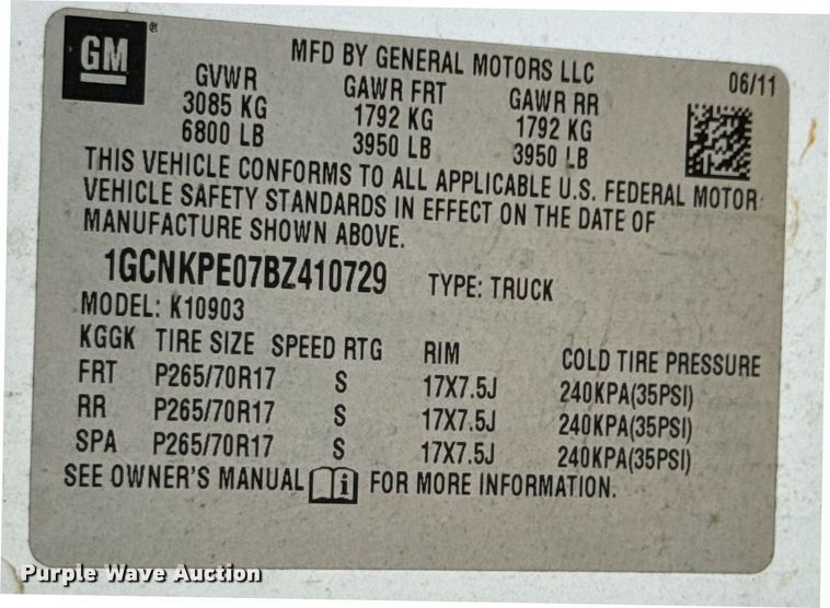 image for item DU9225 2011 Chevrolet Silverado 1500 pickup truck