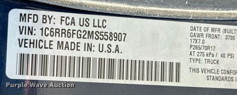 image for item DU9237 2021 Dodge Ram 1500 Quad Cab pickup truck