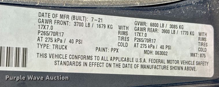 image for item DU9237 2021 Dodge Ram 1500 Quad Cab pickup truck