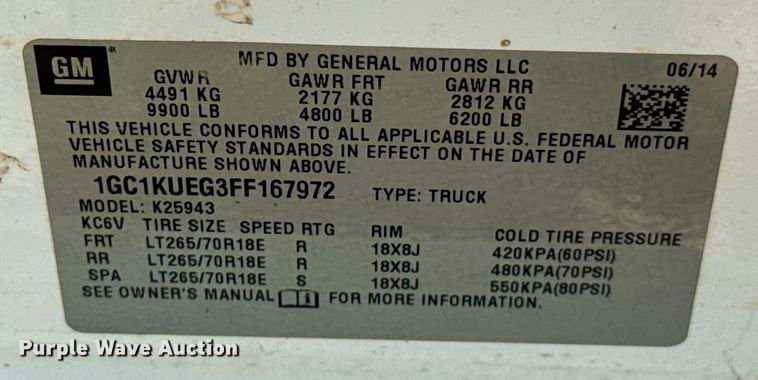 image for item DU9242 2015 Chevrolet Silverado 2500HD Crew Cab pickup truck