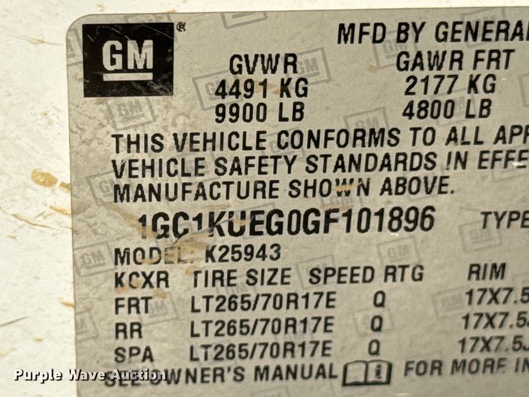 image for item DU9243 2016 Chevrolet Silverado 2500HD Crew Cab pickup truck