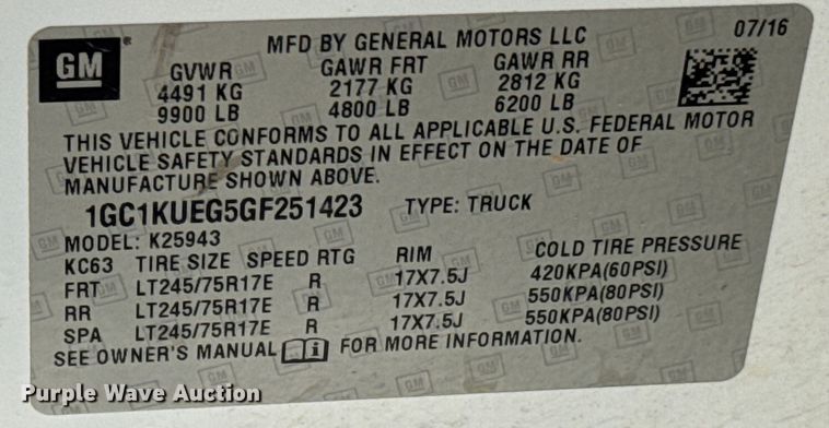 image for item DU9244 2016 Chevrolet Silverado 2500HD Crew Cab pickup truck