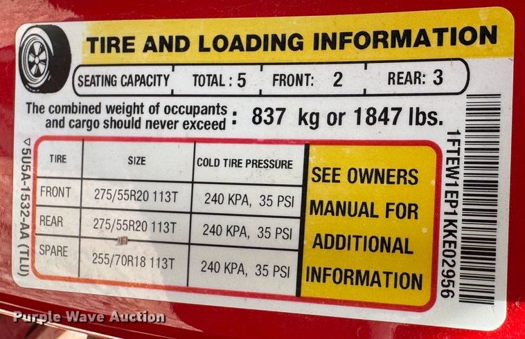 image for item DU9245 2019 Ford F150 STX SuperCrew pickup truck