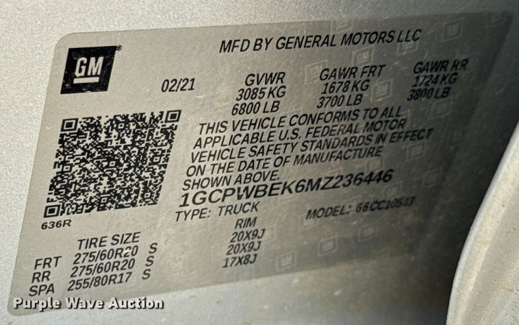 image for item DU9246 2021 Chevrolet Silverado 1500 Crew Cab pickup truck