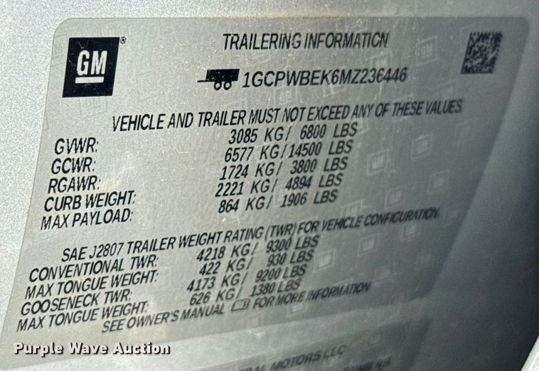 image for item DU9246 2021 Chevrolet Silverado 1500 Crew Cab pickup truck