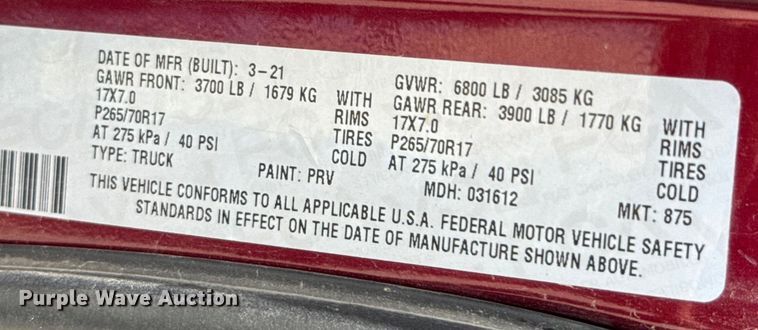 image for item DU9249 2021 Dodge Ram 1500 Quad Cab pickup truck