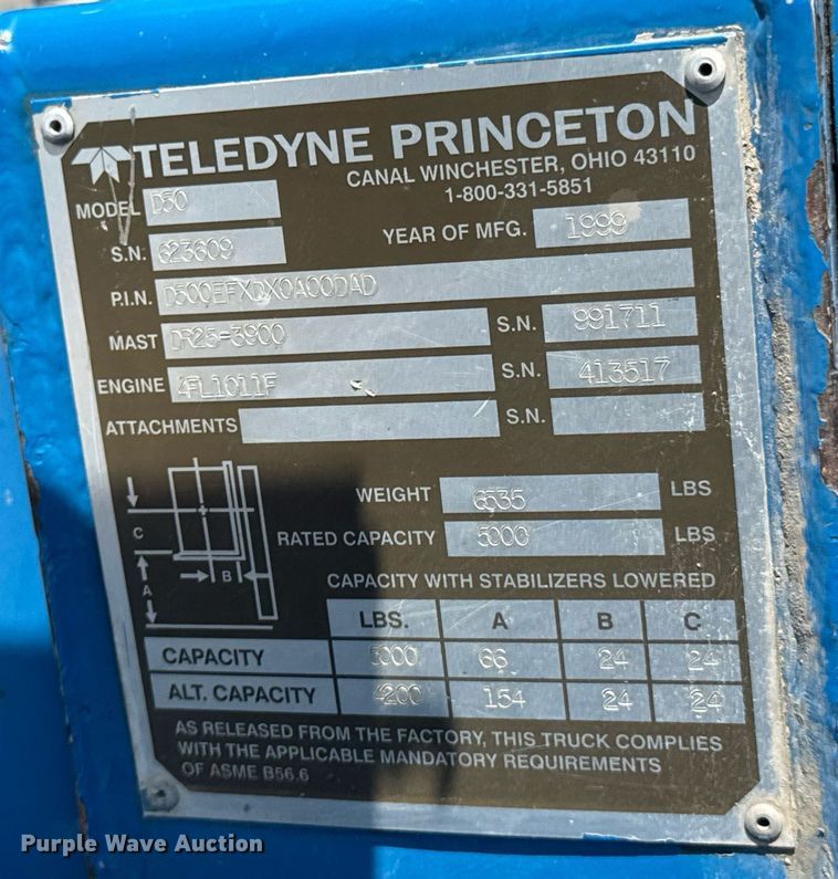 image for item DU9947 1999 Teledyne Princeton D50 forklift