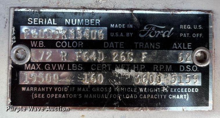 image for item DW7124 1959 Ford F600 Custom Cab grain truck