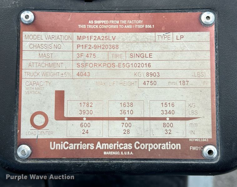 image for item DX5624 2015 UniCarriers PF50 forklift