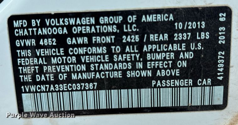 image for item DX7997 2014 Volkswagen Passat  Sedan