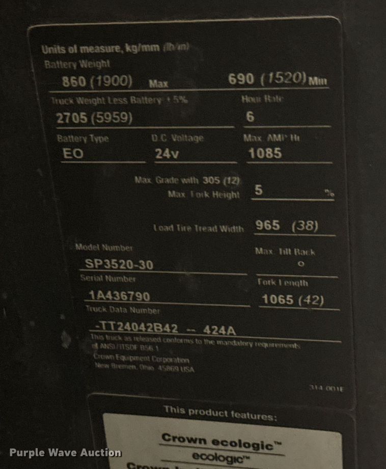 image for item DY0238 2015 Crown SP3520-30 order picker