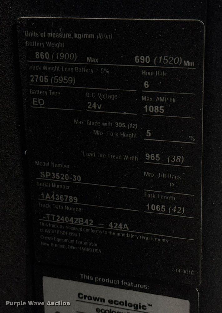 image for item DY0239 2015 Crown SP3520-30 order picker