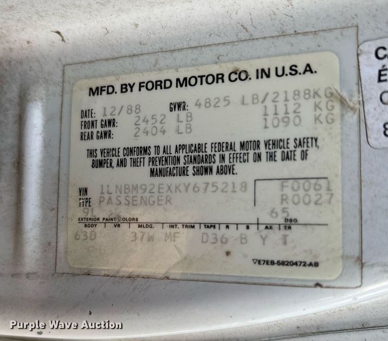 image for item DY0642 1989 Lincoln Continental Mark VII 