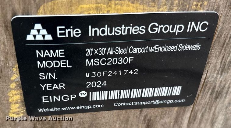 image for item DY0723 2024 Valley Pioneer MSC2030F  steel carport