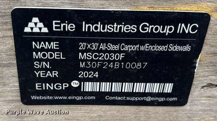 image for item DY0724 2024 Valley Pioneer MSC2030F steel carport