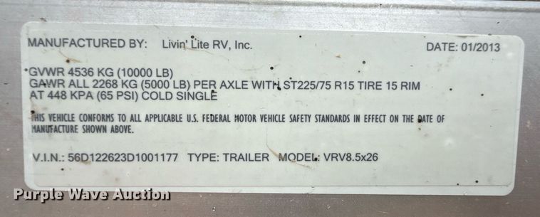image for item DZ8571 2013 Livin Lite VRV8.5x26  camper