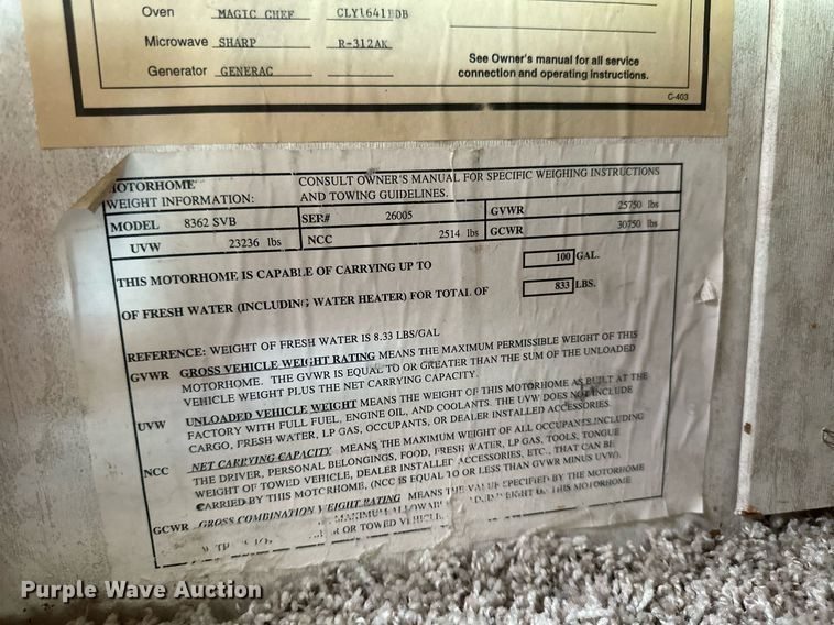 image for item EB2511 1998 Gulf Stream Sun Voyager 8362 SVB RV