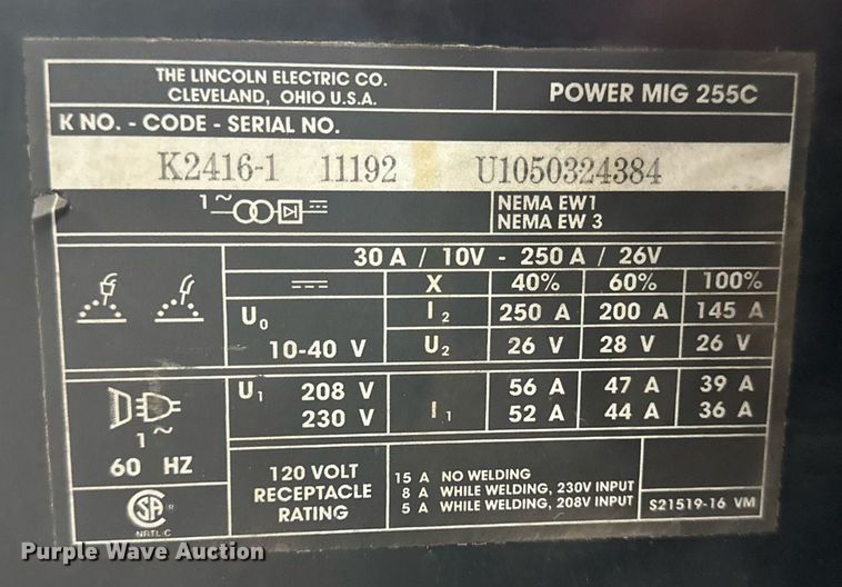 image for item EB2709 (2) Lincoln Power MIG 255 welders