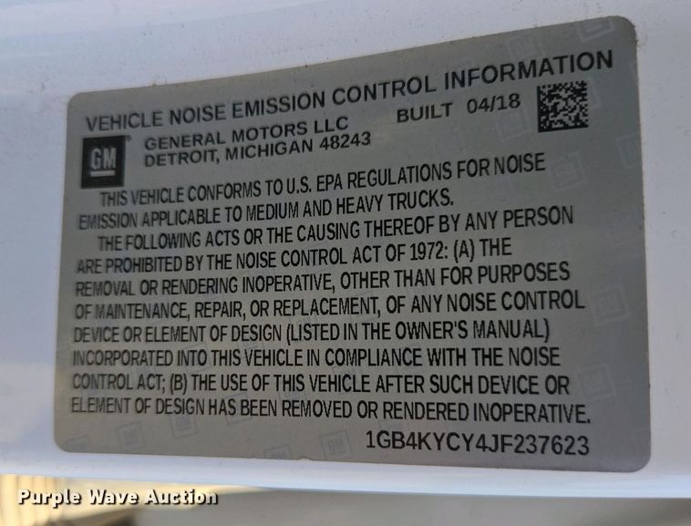 image for item EC0952 2018 Chevrolet Silverado 3500HD Crew Cab flatbed pickup truck