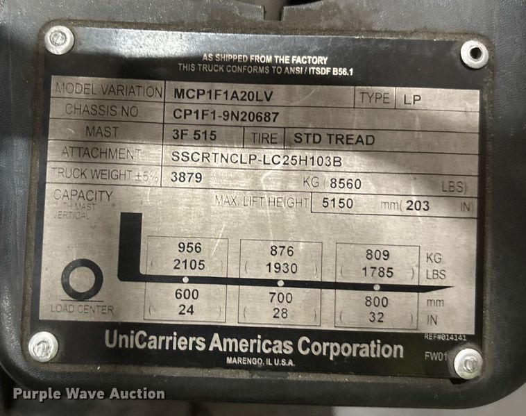 image for item EC3543 2016 UniCarriers CFS40 forklift