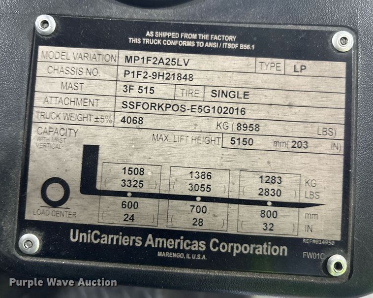 image for item EC3731 2016 UniCarriers PF50 forklift