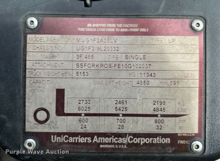 image for item EC3737 2016 UniCarriers PF70 forklift