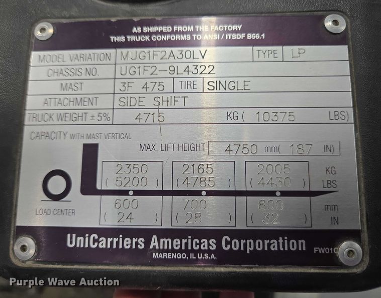 image for item EC4298 2015 Nissan PF30LP forklift