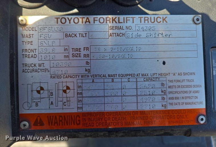 image for item EC4307 2019 Toyota 8FGU30 forklift