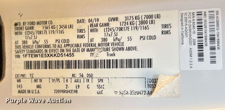 image for item ED5754 2019 Ford F150 XLT SuperCrew pickup truck