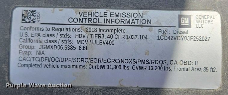 image for item EF1591 2018 GMC Sierra 3500HD Crew Cab utility bed pickup truck