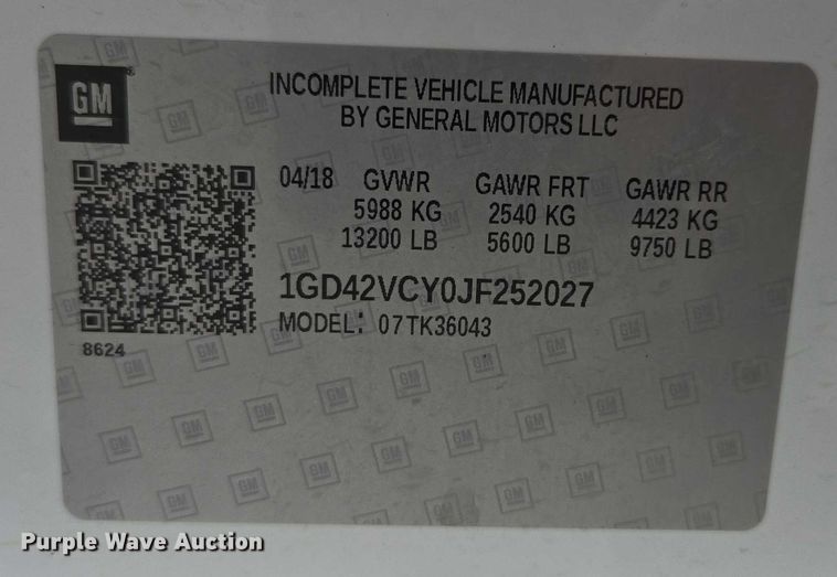 image for item EF1591 2018 GMC Sierra 3500HD Crew Cab utility bed pickup truck