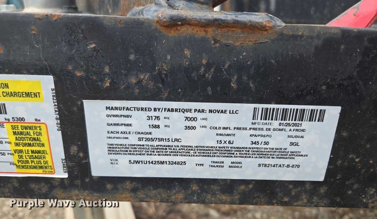 image for item EF1592 2021 Sure- Trac ST8214TAT-B-070 utility trailer