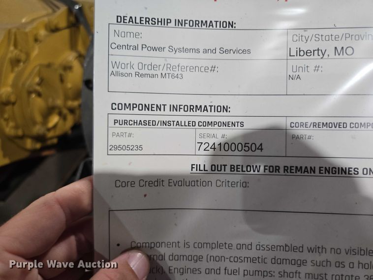 image for item EF1601 Allison MT643 transmission