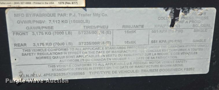 image for item EF1621 2019 PJ  equipment trailer