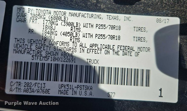 image for item EF1622 2017 Toyota Tundra SR5 CrewMax pickup truck