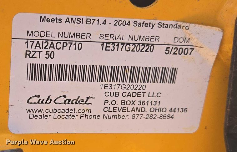 image for item EF1650 Cub Cadet RZT 50 ZTR lawn mower