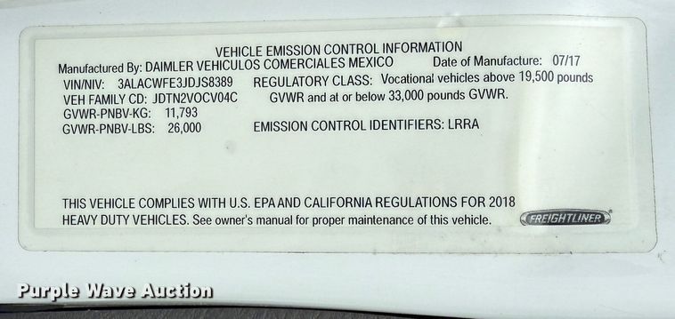 image for item EG0872 2018 Freightliner  Business Class M2 box truck