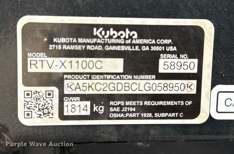 image for item EG5800 2020 Kubota RTV-X1100C utility vehicle