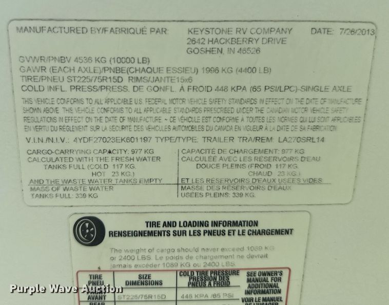 image for item EG6653 2014 Keystone  Laredo camper