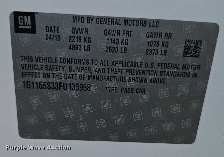 image for item EJ0127 2015 Chevrolet Impala LTZ 