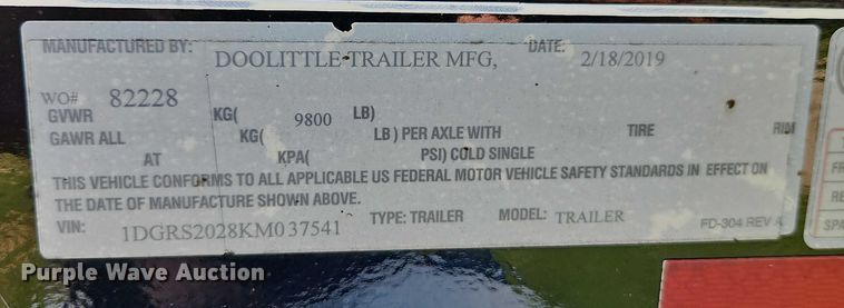 image for item EJ0128 2019 Doolittle Foxtrail SS CF utility trailer