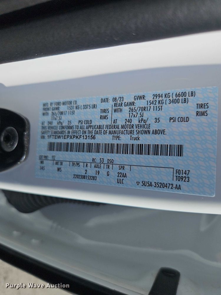 image for item EJ0131 2023 Ford F150 SuperCrew pickup truck