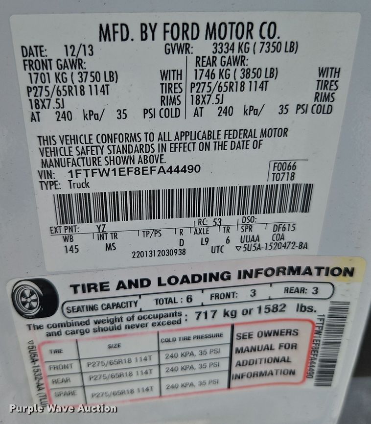 image for item EJ0137 2014 Ford F150 SuperCrew pickup truck